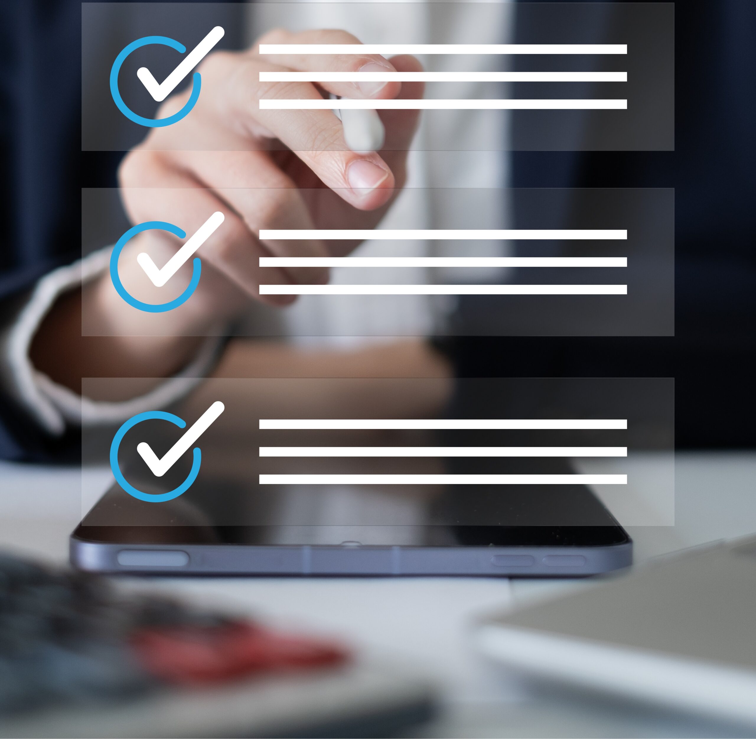 Professional entrepreneur businessman working in office check checklist form document report checkbox questionnaire task to-do list survey choice management quality control concept